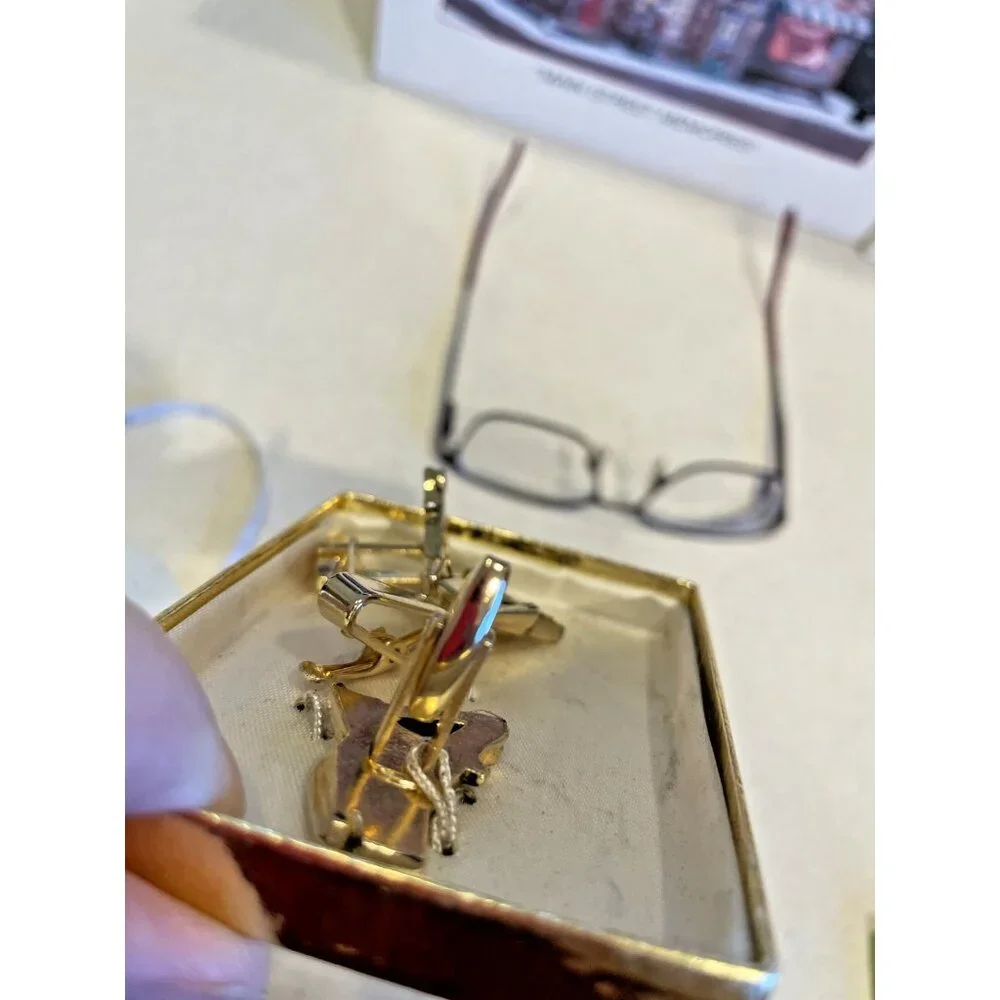 Vintage‎ Men's Gold Steam Shovel Backhoe Cufflink Tie Tack Set